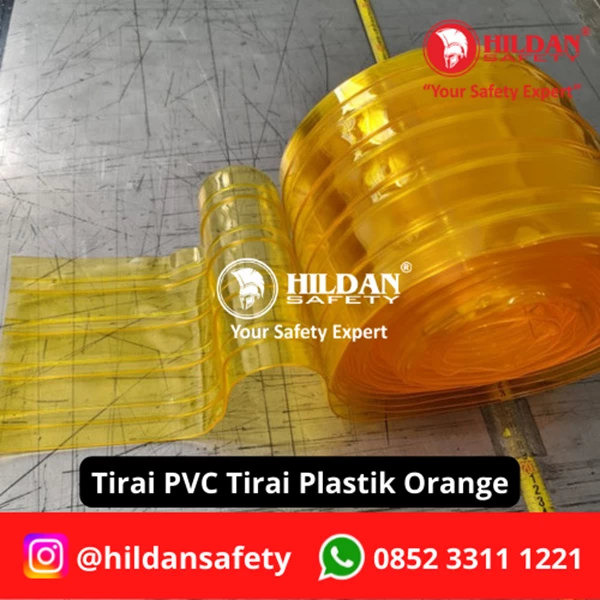 TIRAI PVC STRIP CURTAIN/TIRAI PLASTIK RIBBED 2MM 20CM PER ROLL ORANGE