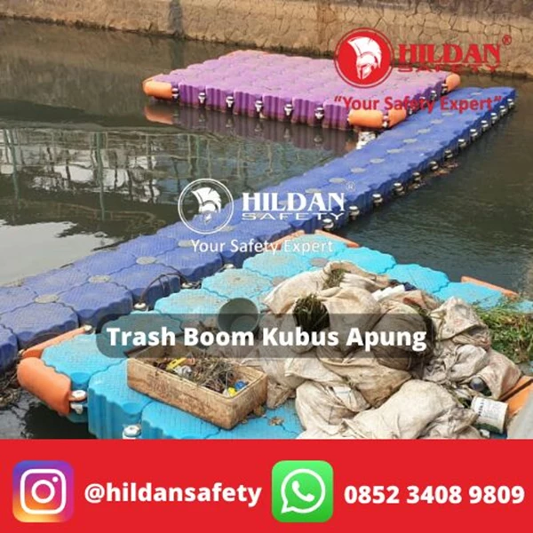 FLOATING CUBE FOR TRASH BOOM BARRIERING WASTE