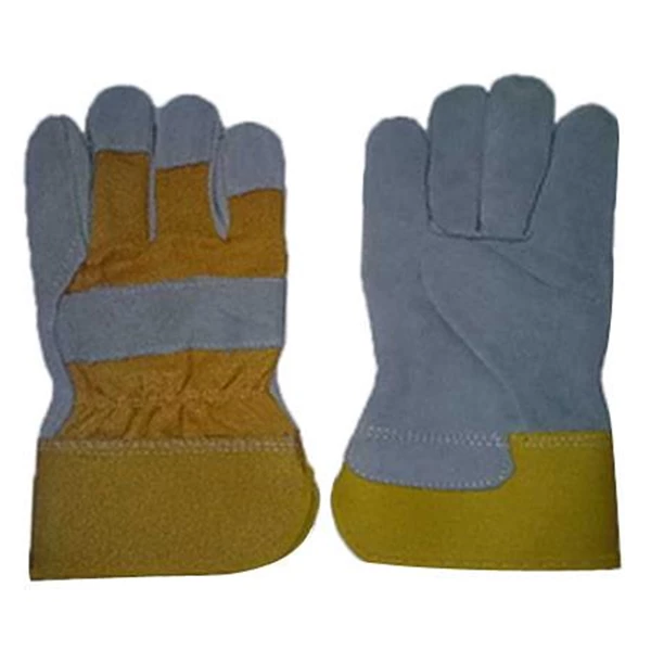 Yellow LEOPARD Cotton Cow Split Leather Gloves 0192 
