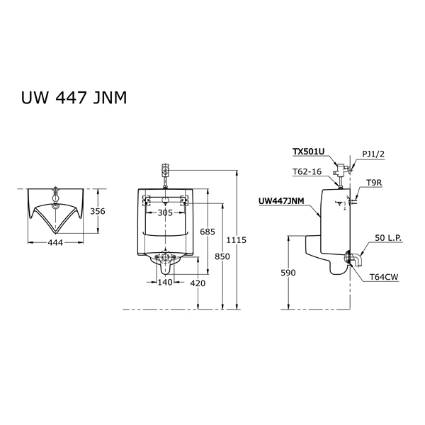  TOTO Urinal UW447JNM atau TX501U Flush Valves
