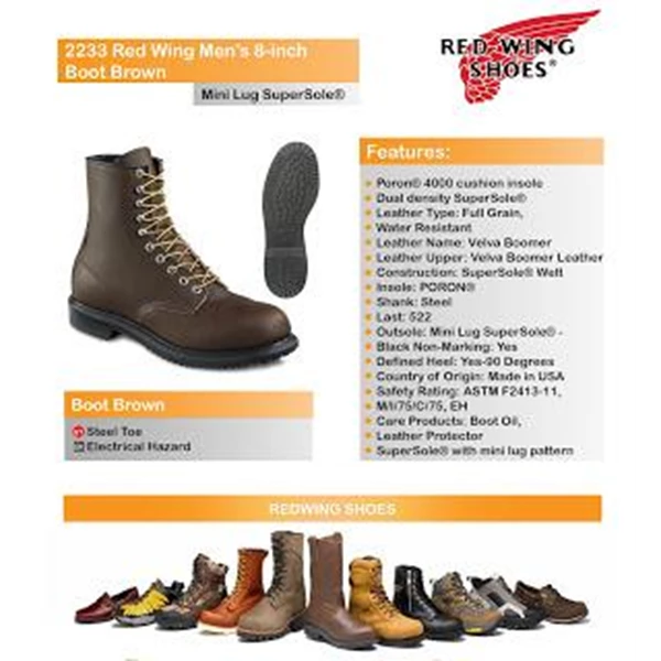 Sepatu Safety RED WING Men Boot Tipe 2233 