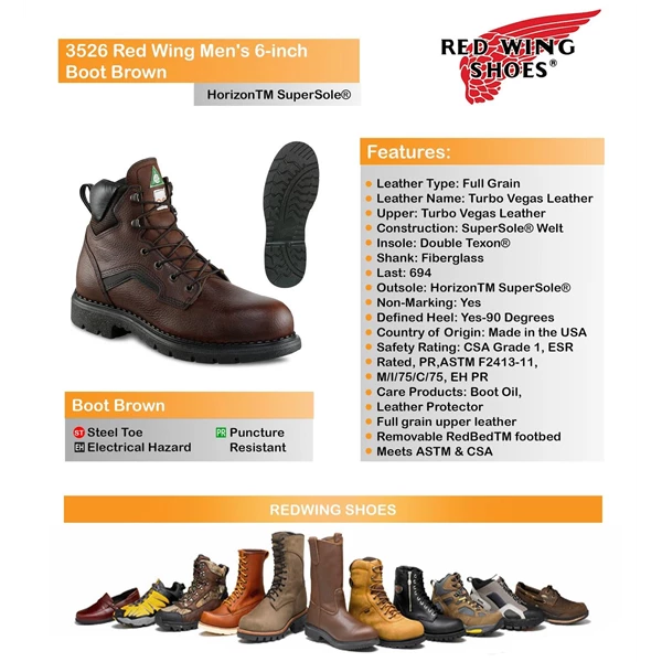 Sepatu Safety Merk RED WING Type 3526 Men Boot Asli