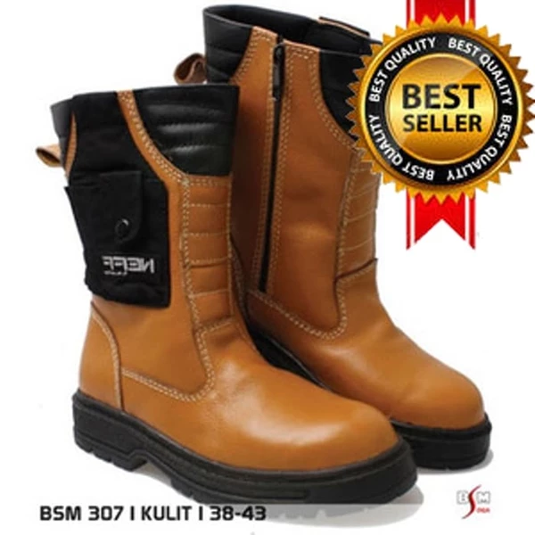 Sepatu Boot Kulit Safety Pria BSM Soga BSM 307 - Cokelat Muda